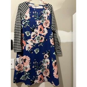 Kate‎ Kasin Long Sleeve Floral Dress Woman's Size Large Blue Pink